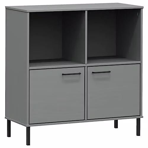 vidaXL OSLO Bookcase with Metal Legs and Solid Pine Wood, Grey, W: 90 cm, D: 35 cm, H: 90.5 cm