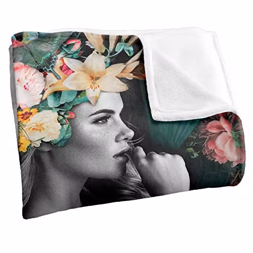 Bcreative Reinders Flower Girl Floral Portrait Super Soft Fleece Throw Blanket, Multicolour, W: 152 cm, D: 127 cm – 2