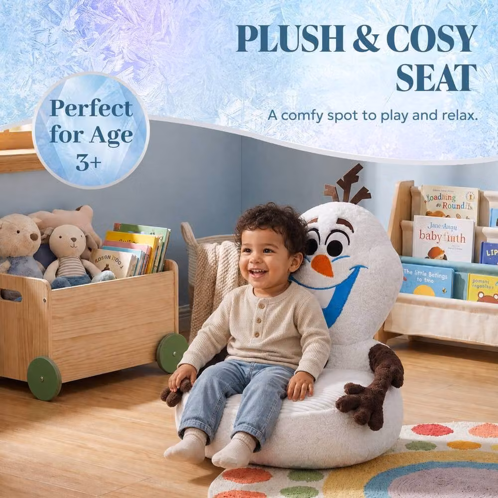 Disney Olaf Kids Plush Sofa Chair, White Upholstered Toddler Armchair with Back Support and Armrests – 2