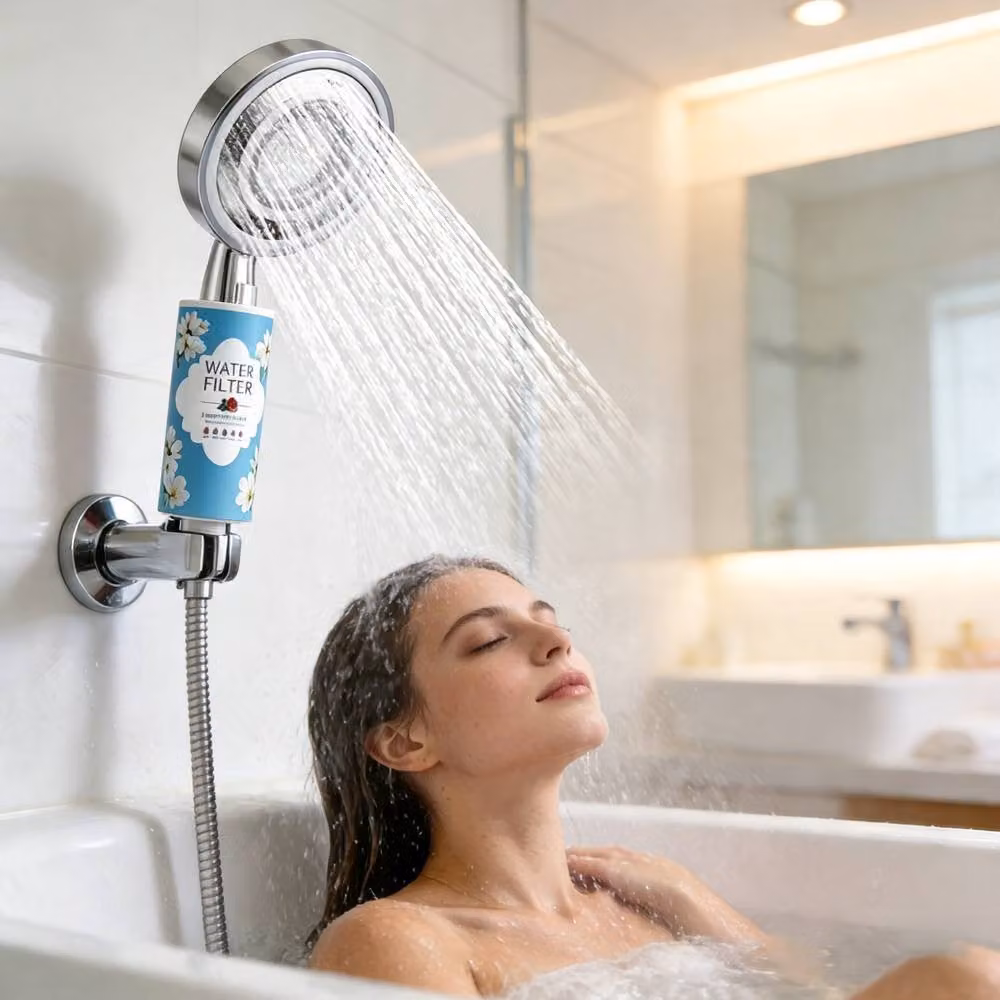 INMTFEI Jasmine Blue Stainless Steel Overhead Rain Shower Filter and Hard Water Purifier – 3