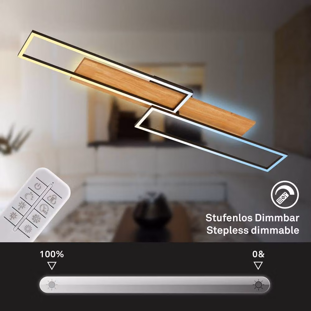 Briloner Modern LED Ceiling Light with Remote Control and CCT, 4100lm, Light Oak and Black – 3