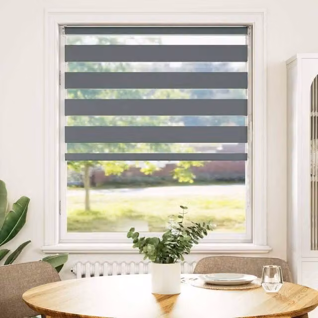 Berkfield Home Zebra Day and Night Blind in Dark Grey, W: 100 cm, H: 150 cm