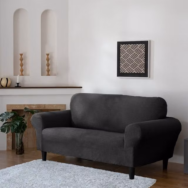Delby Black 2 Seater Stretch Elastic Sofa Cover