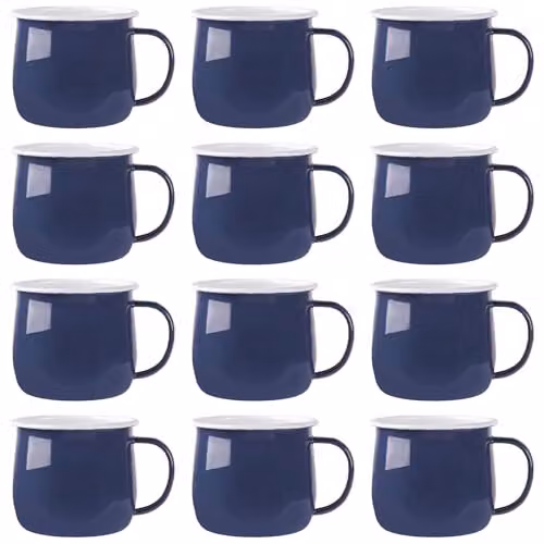 Argon Tableware Enamel Belly Mugs, 375ml, Blue and White, Set of 12