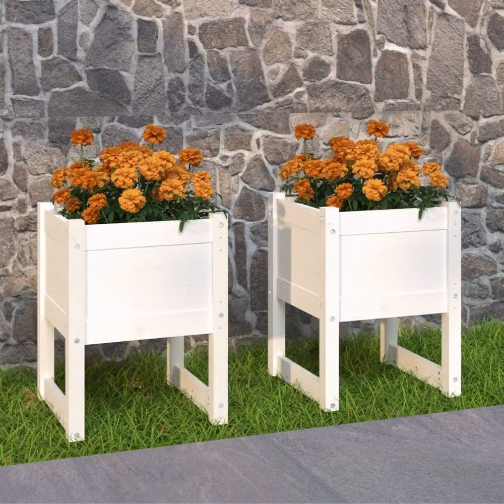 Berkfield Home Set of 2 White Solid Wood Pine Planter Tubs, W/D/H: 40 x 40 x 52.5 cm – 2