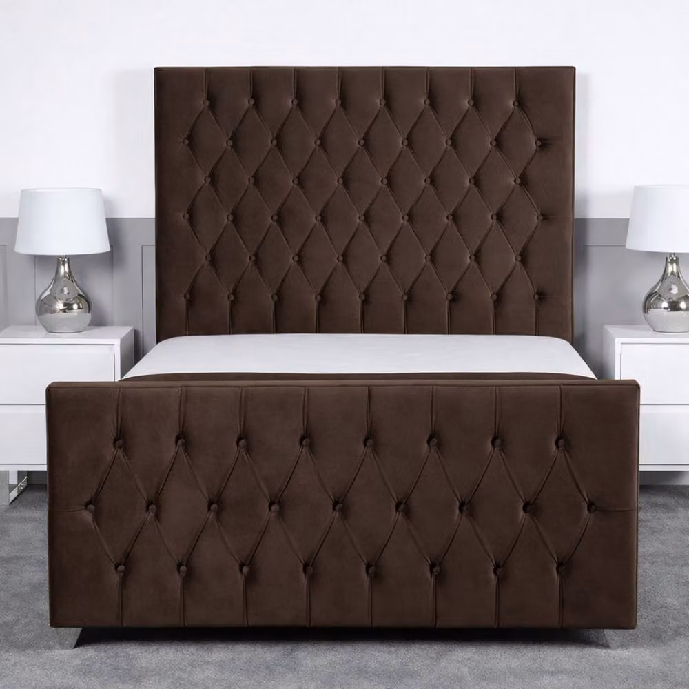 Living Comfort Bedz Vertex Plush Velvet Upholstered Super King Bed with Slatted Base and 48 Inch Headboard in Brown, W/D/H: 200 x 200 cm – 2