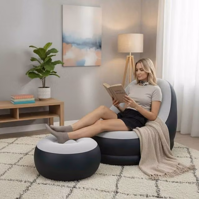 KORVIXA Deluxe Inflatable Sofa Lounger in Grey, Width: 100 cm – 1
