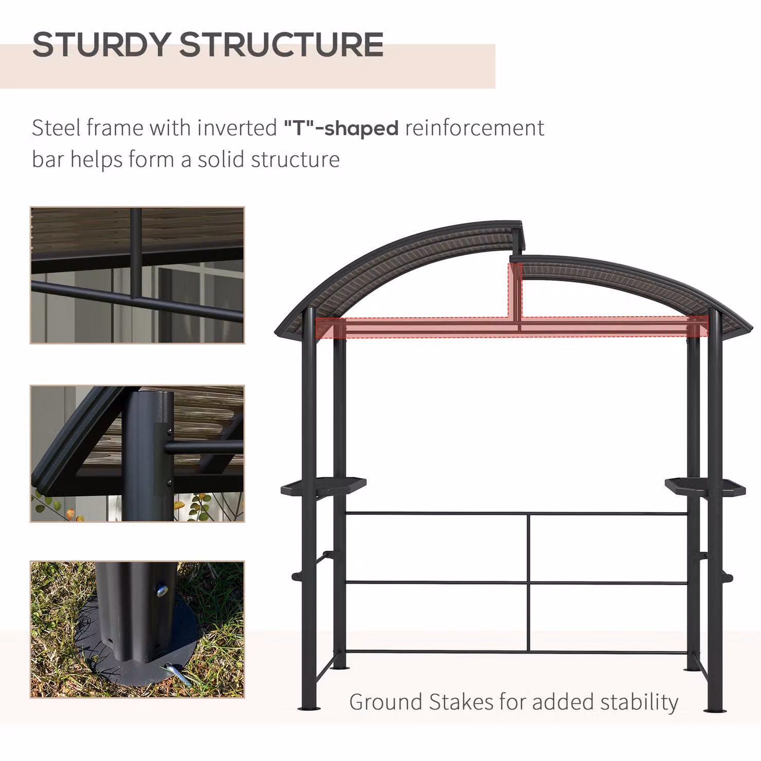 Outsunny Outdoor Grill Gazebo with Side Shelves and Polycarbonate Roof, Dark Grey, W: 240 cm, D: 150 cm, H: 230 cm – 5