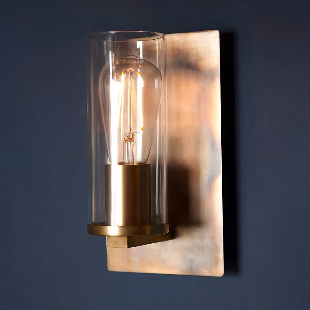 Loops 2 Pack Bronze Patina Wall Lamps with Transparent Glass Shades and Dimmable LED Bulbs – 2