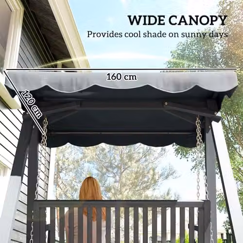 Outsunny 2 Seater Grey Garden Swing Seat with UV-Resistant Sun Canopy and Armrests – 3