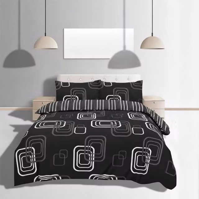 Home Sweet Home UK MonoGrid Design Polycotton Duvet Cover and Pillowcase Set in Black, W/D/H: 220 x 220 x 200 cm