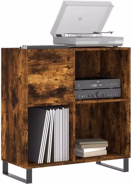 Berkfield Home Record Cabinet in Smoked Oak Brown, W: 84.5 cm, D: 38 cm, H: 89 cm – 1