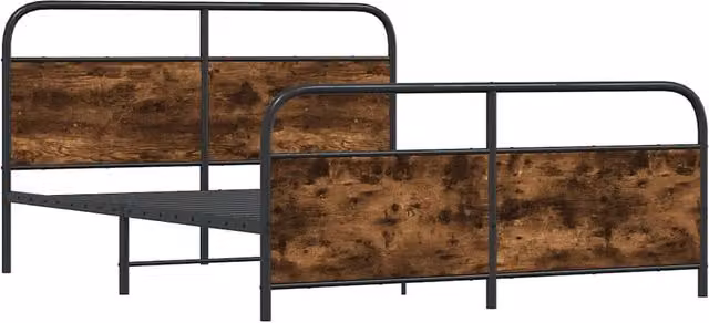 Berkfield Home Industrial Metal and Oak Bed Frame in Brown, W: 183 cm, D: 187 cm, H: 100 cm – 1