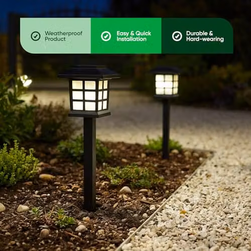 Gardenwize Solar Pathway Lights, 12 Pack, Black, Warm White LED, Height: 37.5 cm – 3