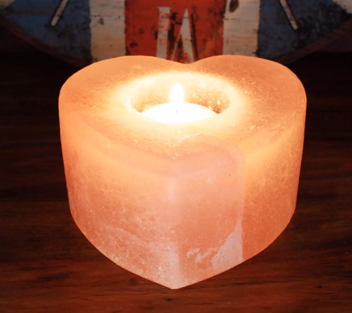 Ancient Wisdom Orange Heart Salt Tealight Candle Holder – 3