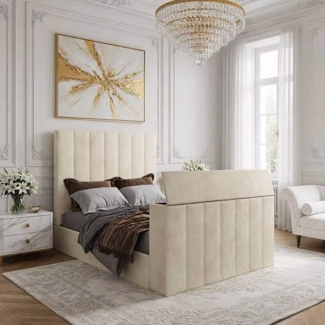 KDMD Ardley Bespoke Upholstered Velvet Bed Frame in Cream, King Size