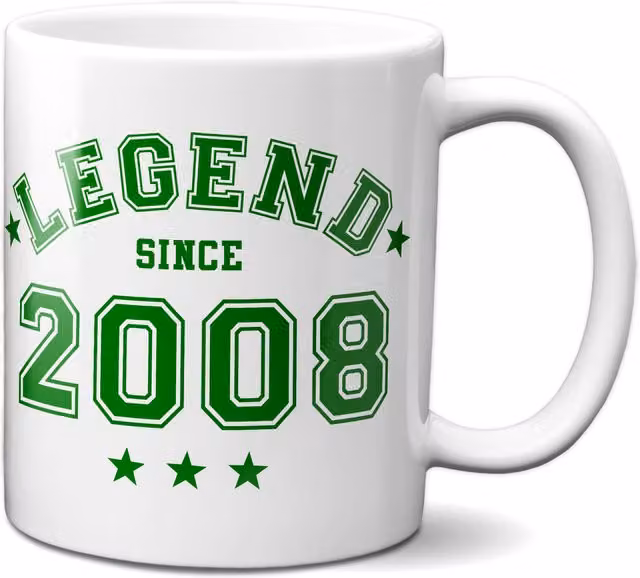 Bad Zebedee Legend Since 2008 18th Birthday Anniversary Ceramic Mug in Green, 300ml
