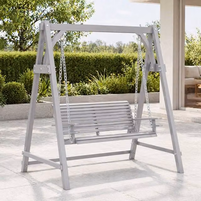 STILVORA 2 Seater Modern Garden Swing Seat in Grey with Cup Holders and Armrests, Made from Treated Hardwood, W/D/H: 240 x 185 x 180 cm