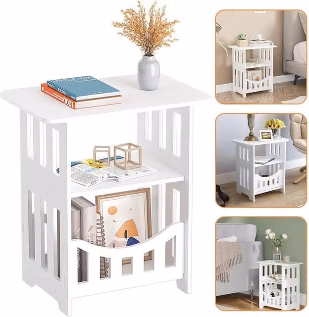 NESTLUNE White Small Bedside Table with Drawer, W/D/H: 100 x 15 cm – 1