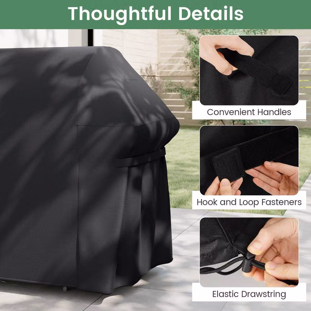 Costway Heavy Duty Waterproof PVC Gas Grill Cover with Dual Handles, Black, W/D/H: 151 x 113 x 113 cm – 5