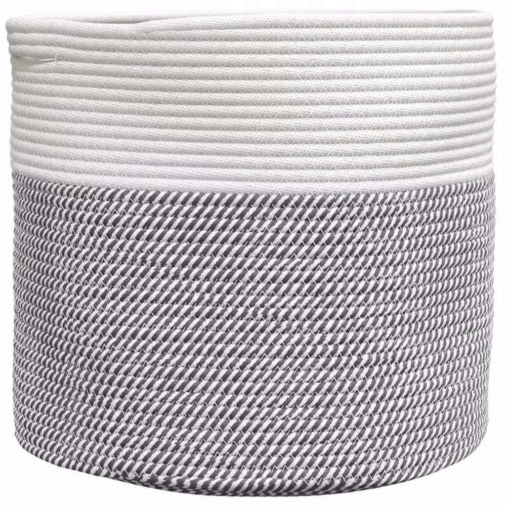 Berkfield Cotton Storage Basket in Grey and White, W: 40 cm, D: 35 cm, H: 35 cm
