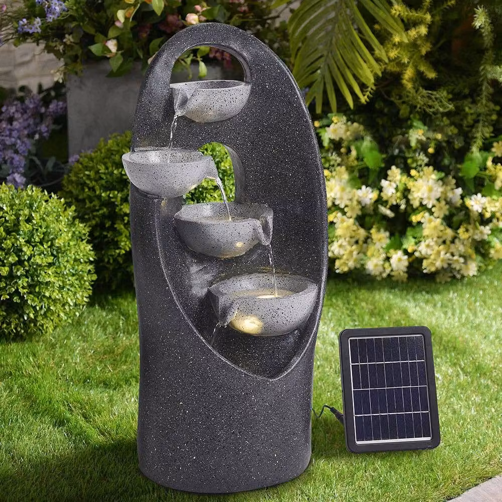 Living and Home 4-Tier Solar Powered Cascade Garden Water Fountain in Grey, W/D/H: 26 x 26 x 68 cm – 2