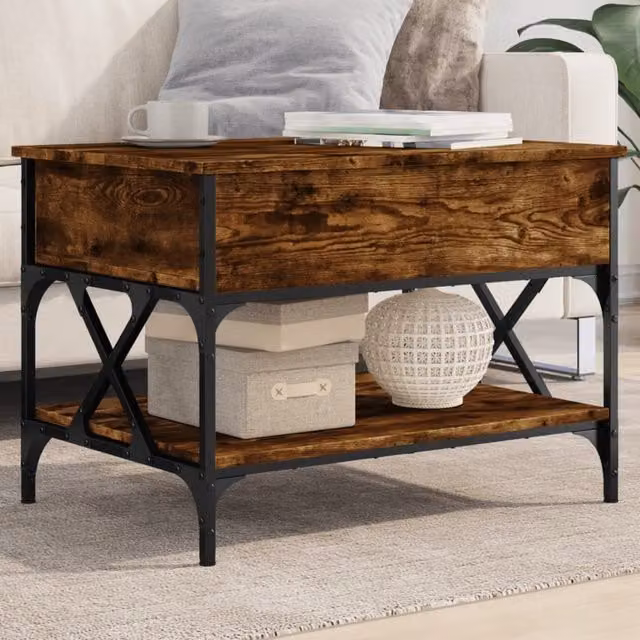Berkfield Home Industrial Coffee Table in Smoked Oak and Brown, W/D/H: 70 x 50 x 50 cm – 1