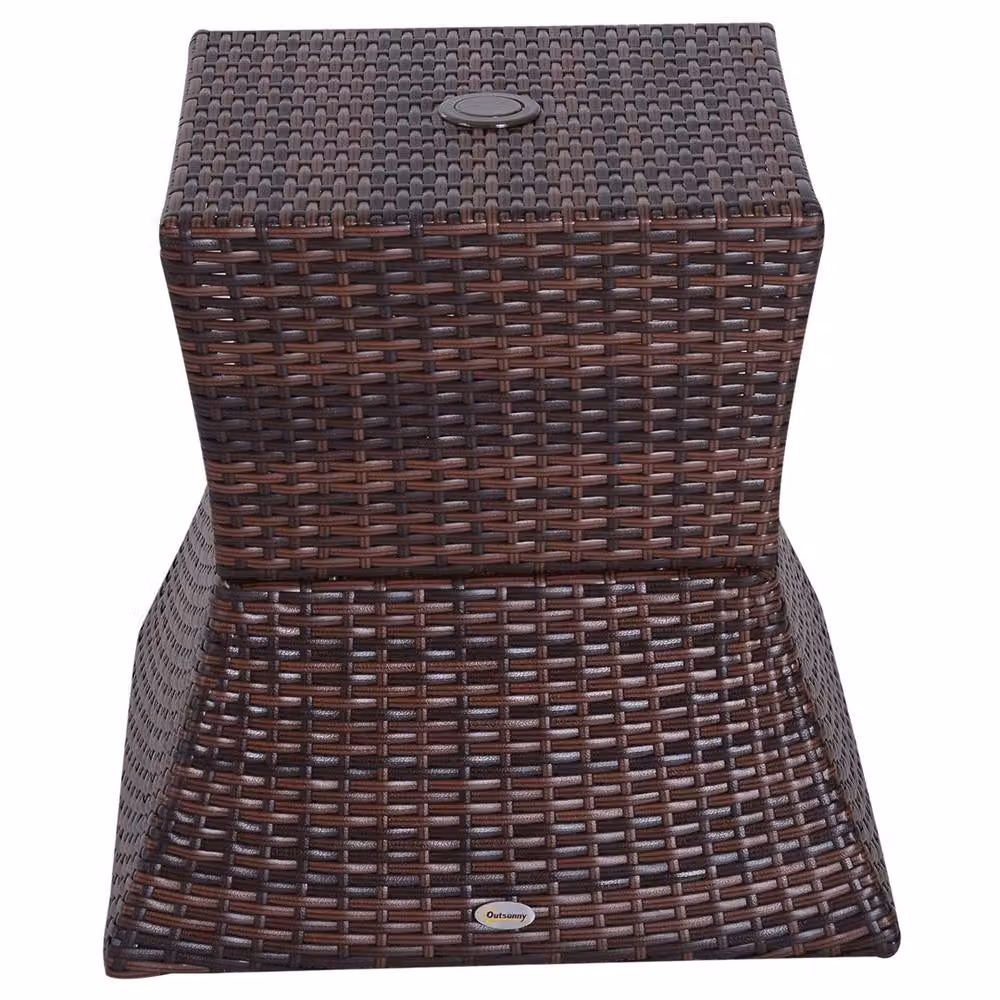 EONLION Brown Rattan and Metal Outdoor Side Table for Garden, Terrace or Balcony, Width: 100 cm – 3