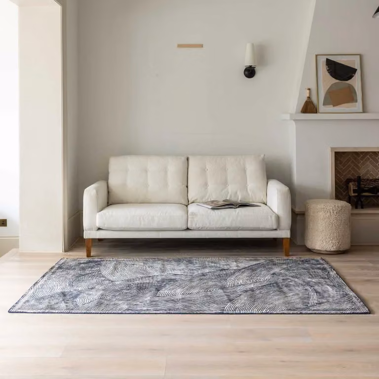 Atkin and Thyme Sketch Hand Tufted Abstract Wool Rug in Blue and Grey, W: 200 cm, D: 300 cm