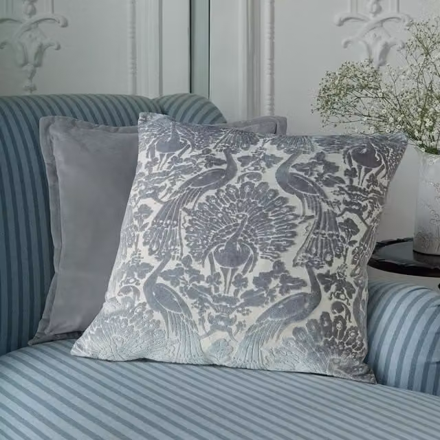 Laura Ashley Peacock Damask Square Filled Cushion in Grey, W/D/H: 50 x 50 x 50 cm