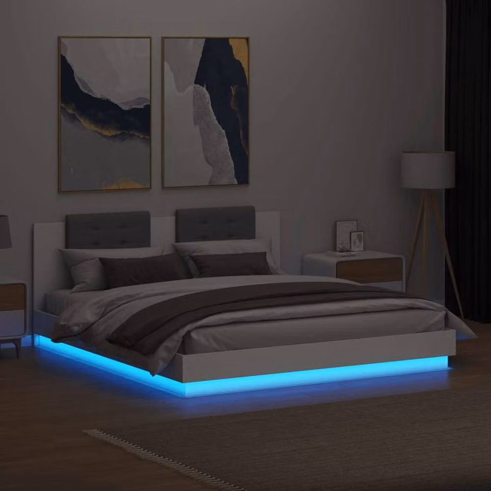 Berkfield Home Super King Bed Frame in White with LED Under-Bed Lighting and USB Charging Ports, W: 180 cm, D: 200 cm – 3