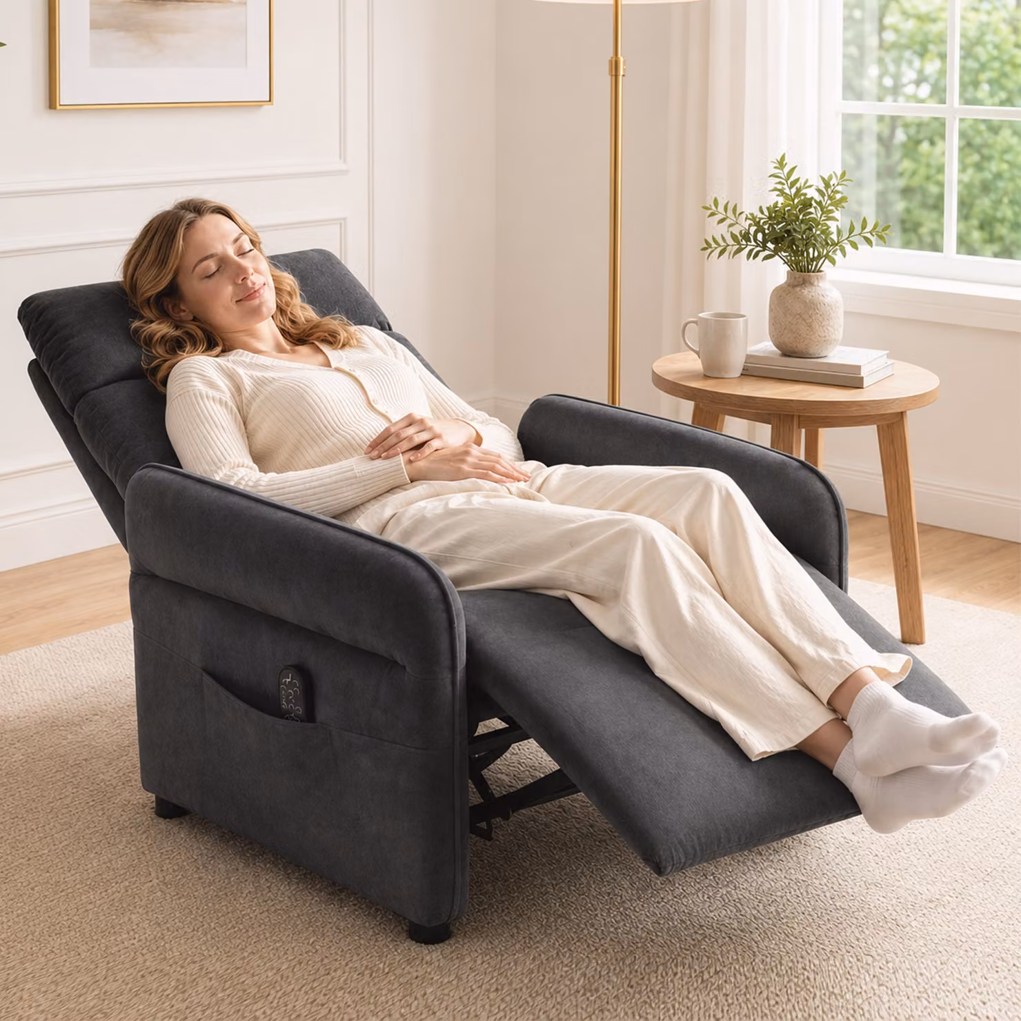 HOMCOM Dark Grey Fabric Recliner Armchair with Massage, Heat and Adjustable Armrests – 2
