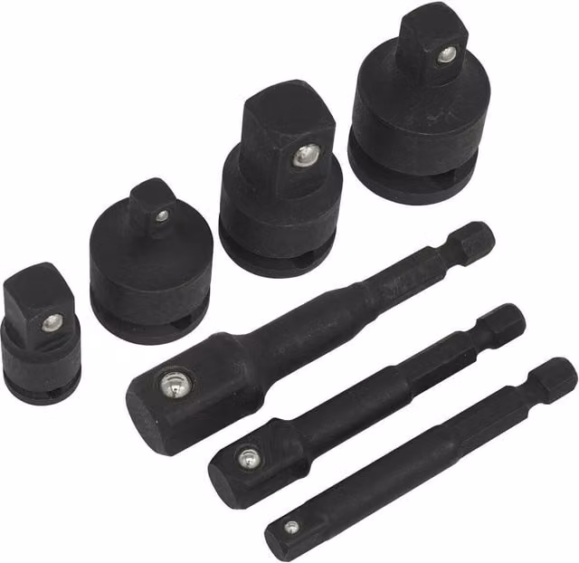 Loops 7 Pack 1/4 Inch Hex Chuck to Impact Socket Adapters Bit Holder Set in Black and Multicolour Chrome Vanadium Steel
