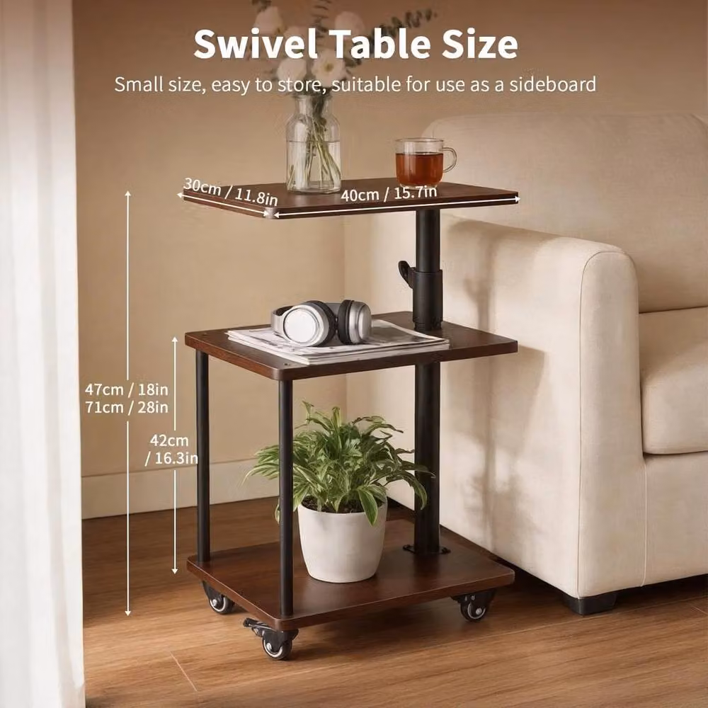 FORGEVIO Adjustable Height Side Table with Castors, Walnut Brown – 2