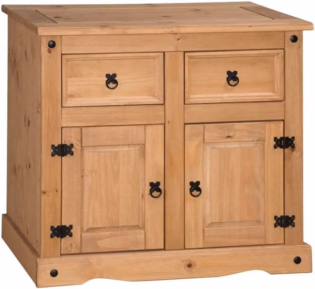 Mercers Furniture Corona Solid Pine 2 Door 2 Drawer Sideboard in Antique Wax Brown and Black, W/D/H: 87 x 40 x 76 cm