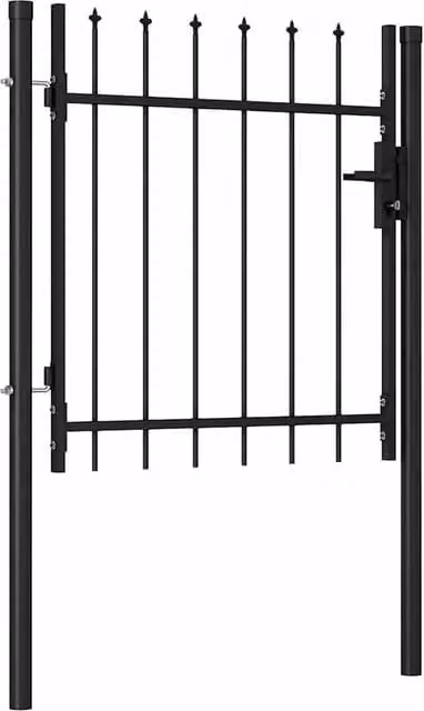 Berkfield Home Single Door Steel Fence Gate with Spike Top, Black, W: 100 cm, H: 100 cm