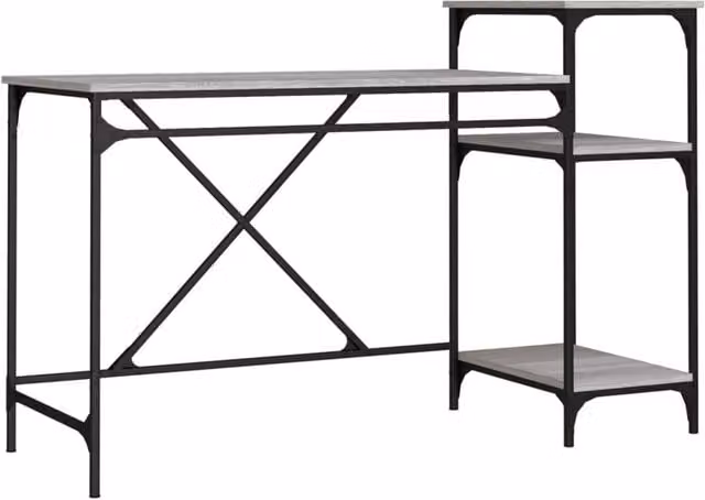 Berkfield Home Computer Desk with Shelves in Grey Sonoma, W/D/H: 135 x 50 x 90 cm