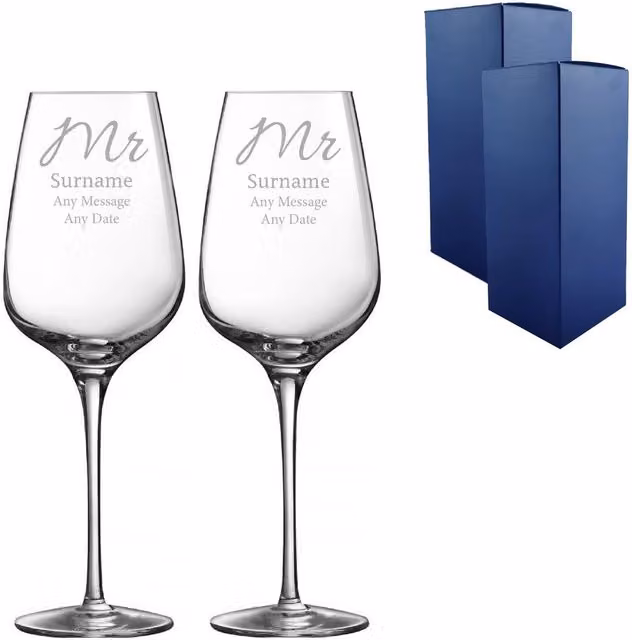 Uniqueful Personalised Mr & Mr Elegant Font Wine Glasses, 450ml, Clear – 1