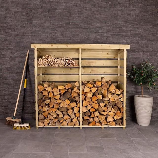 Charles Bentley FSC Mixed Spruce Wood Large Garden Log Store in Natural Brown, W/D/H: 177 x 152 x 53.5 cm – 1