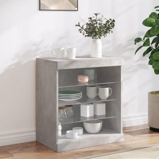 Berkfield Home Modern Sideboard with Integrated LED Lights in Concrete Grey, W: 60.5 cm, D: 37 cm, H: 67 cm