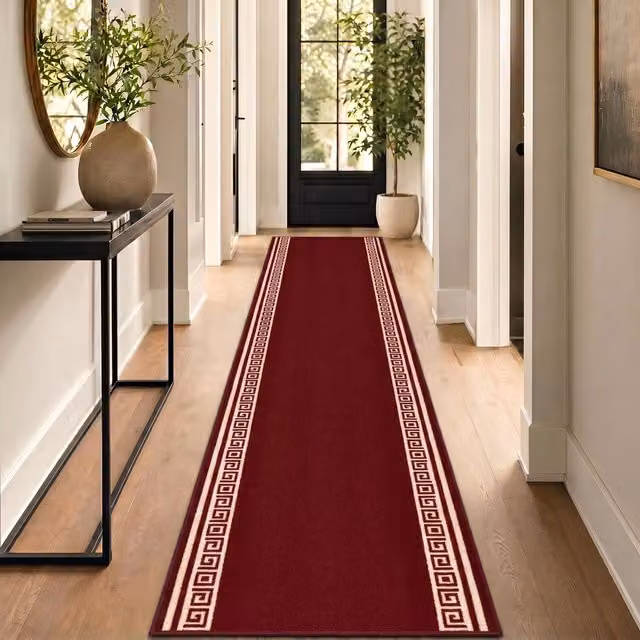 Bravich Greek Key Hallway Runner in Red, Length: 457 cm
