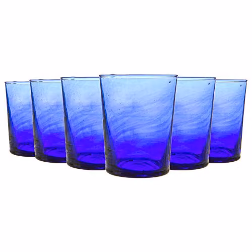 Nicola Spring Meknes Hand-Blown Blue Glass Tumblers, Set of 6, 215ml