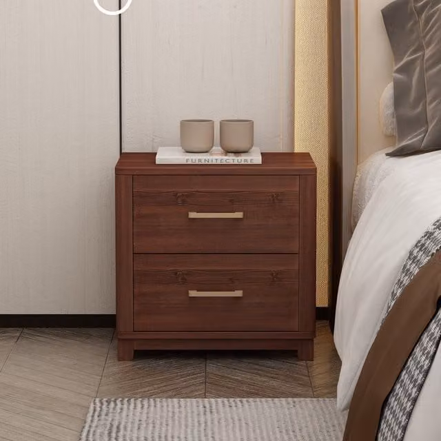 Cabinet Bits Grotti 2 Drawer Bedside Table in Brown Wood and Metal