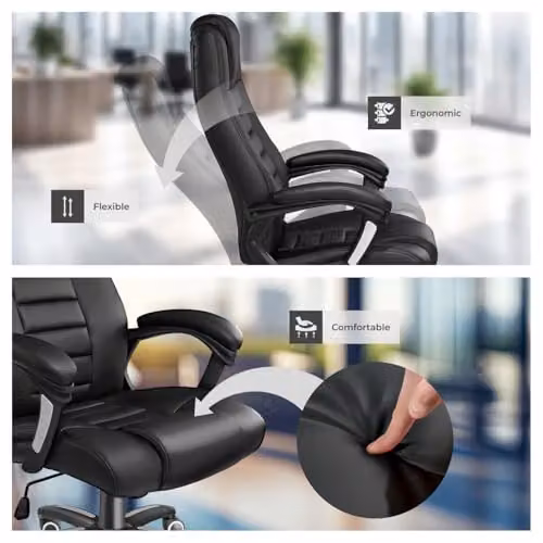 tectake Ergonomic Office Chair with Headrest and Armrests in Black Synthetic Leather – 9