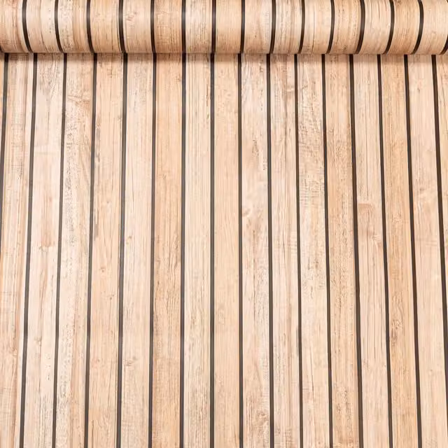 Deco Print Rustic Natural Woodgrain Slat Effect Wallpaper in Grey and Brown