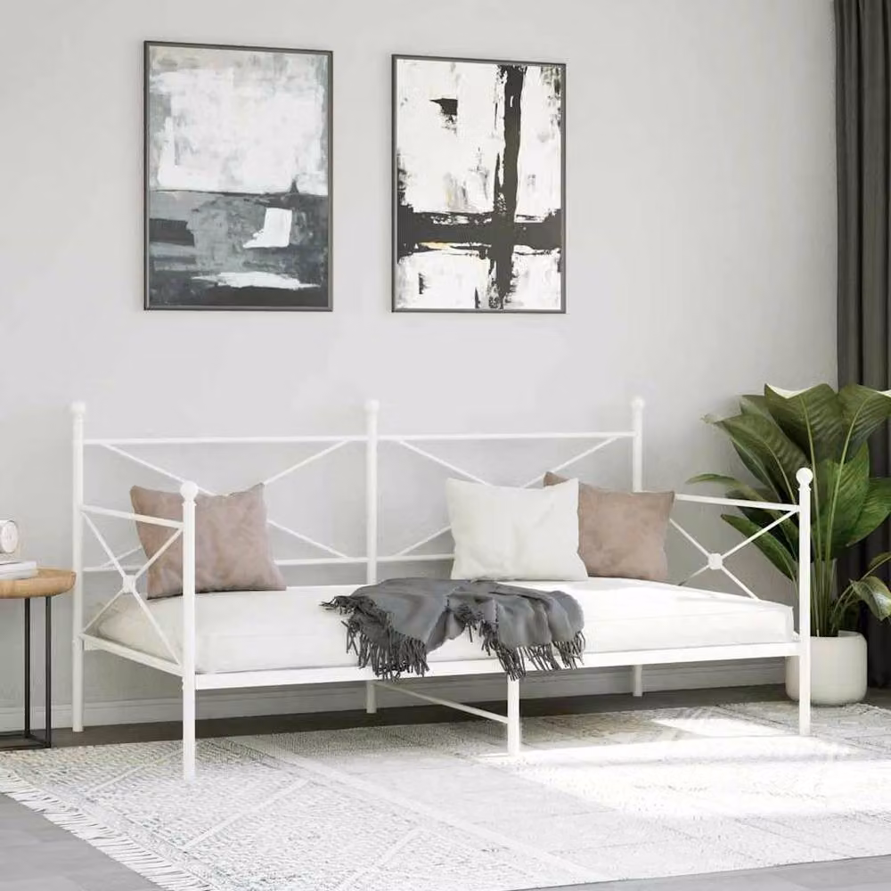 Berkfield Home Metal Day Bed in White, W: 107 cm, L: 203 cm – 2