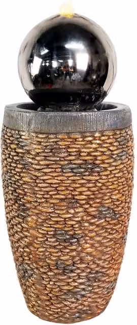 Tranquillity Water Features Modern Metal Tabletop Water Column with Round Sphere in Grey and Multicolour