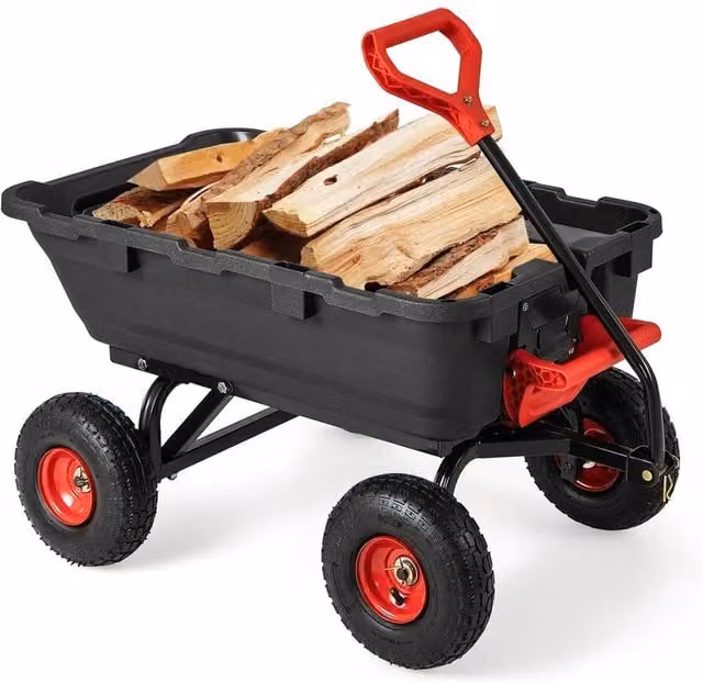 VOGREX Black Heavy Duty Poly Garden Dump Cart