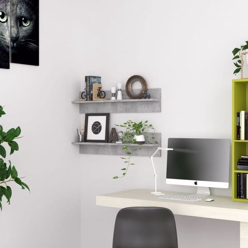 Berkfield Home Wall Mounted Shelf Set of 2, Concrete Grey Engineered Wood, W: 80 cm, D: 18 cm, H: 11.5 cm – 2
