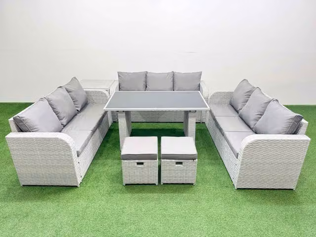 Fimous Modern Patio Garden Furniture Set in Light Grey with Side Table and 2 Small Stools